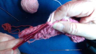 Make a slp st in the second stitch up from the middle.